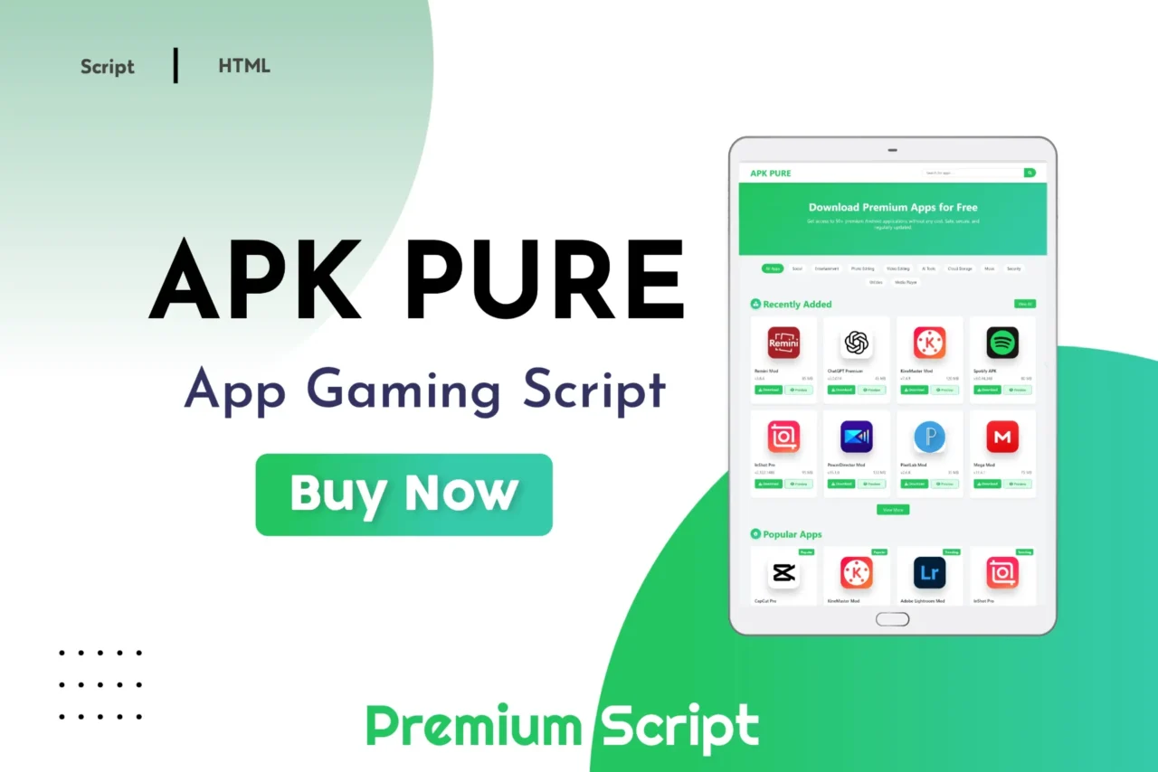 APK Pure premium modded script website template for APK downloads and Android apps pages