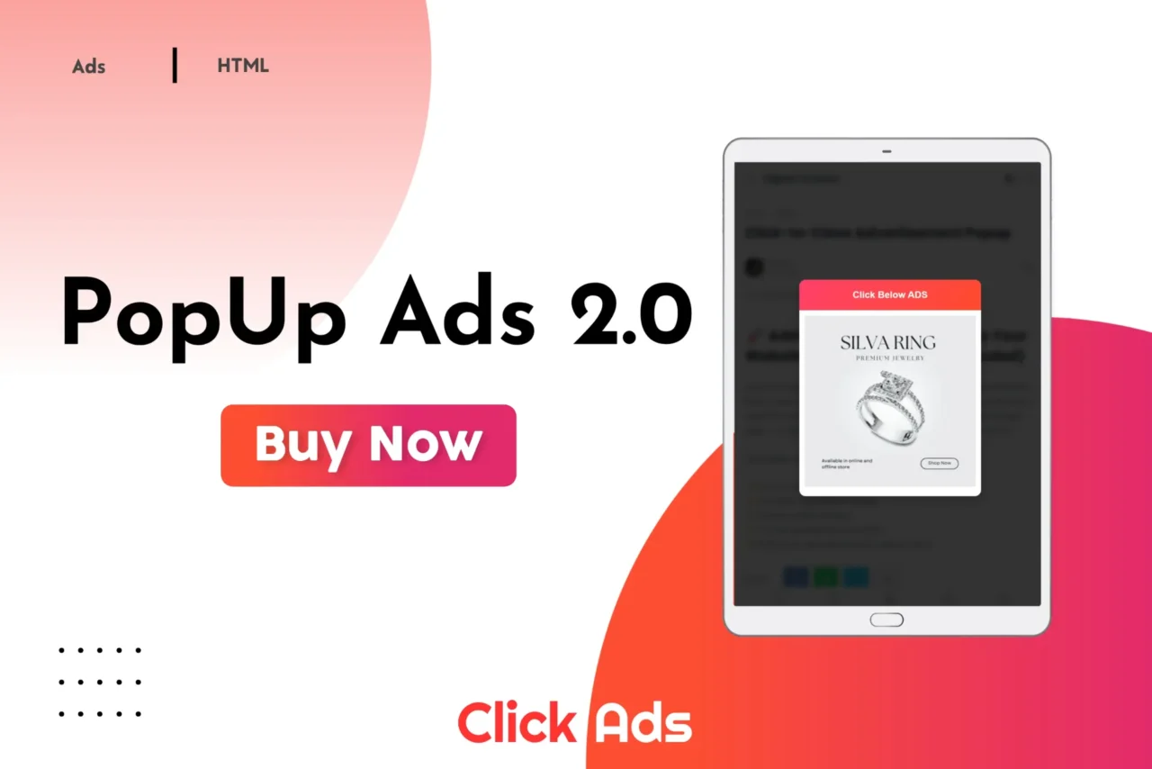 Click-to-close popup ad modal for websites and promotional advertising pages