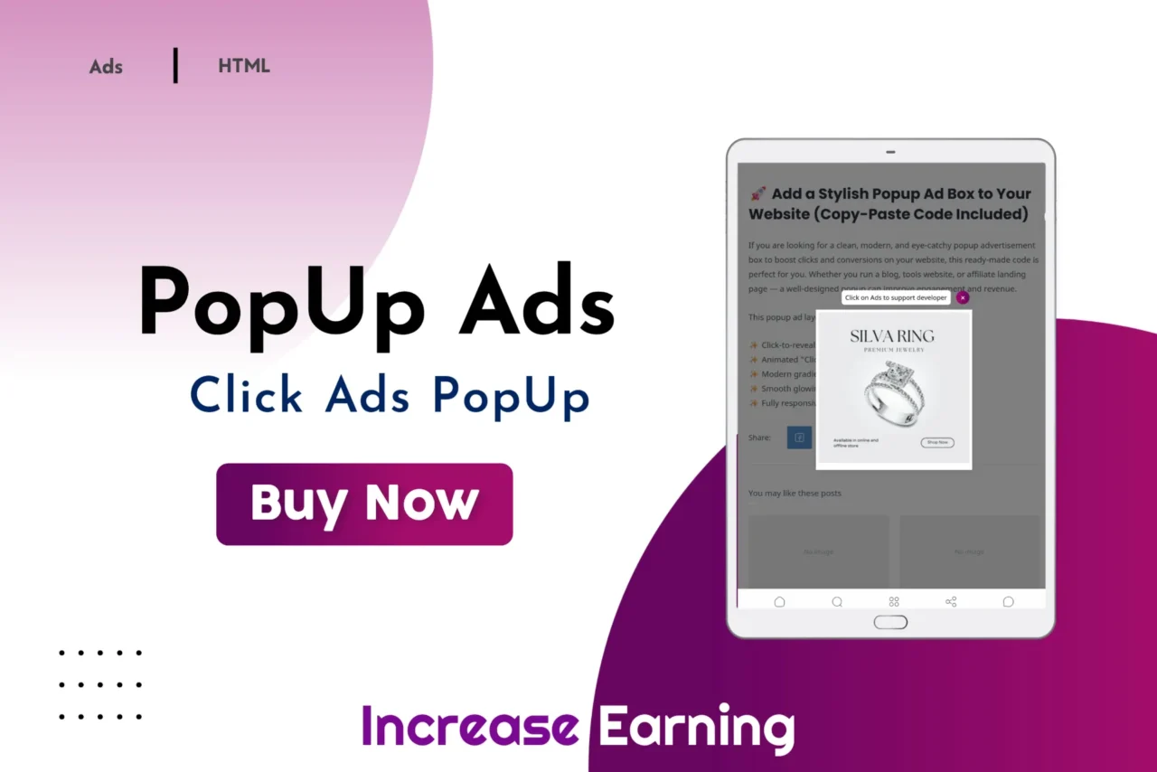 Close popup ads after ad click functionality for websites and advertising pages
