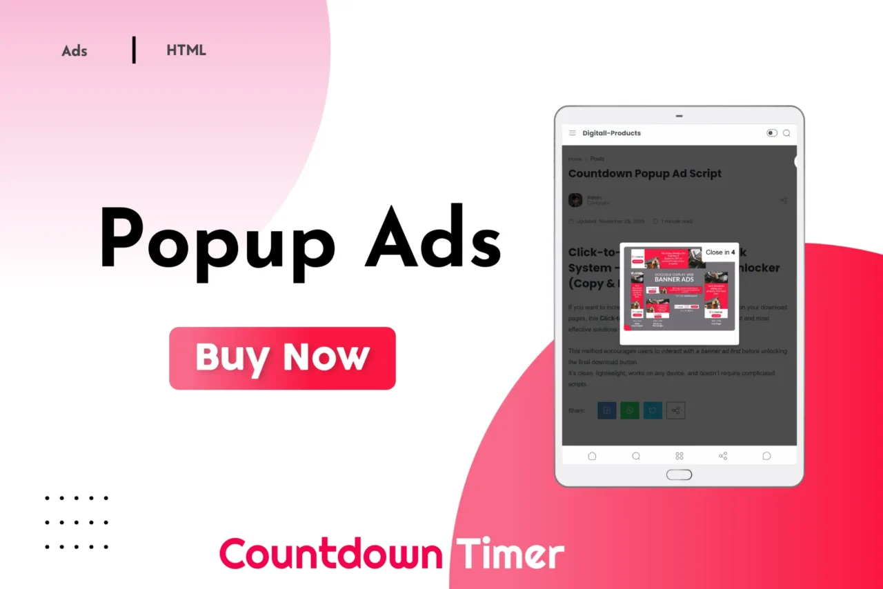 Countdown popup ad script for websites and advertising pages