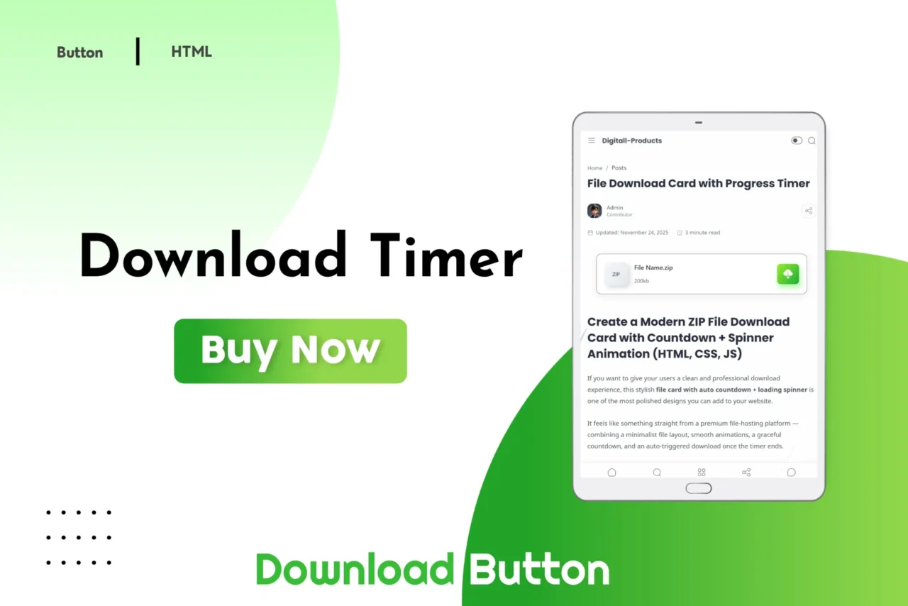 File download card with progress timer for websites and digital product pages