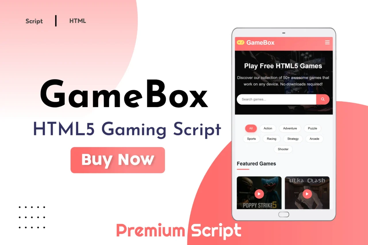 GameBox HTML5 script website template for online games and gaming portal pages