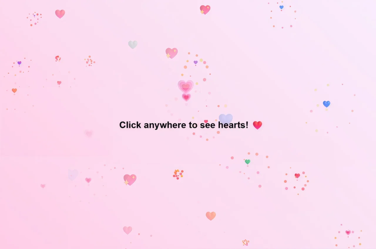 Heart and particle click animation effect for interactive website like buttons