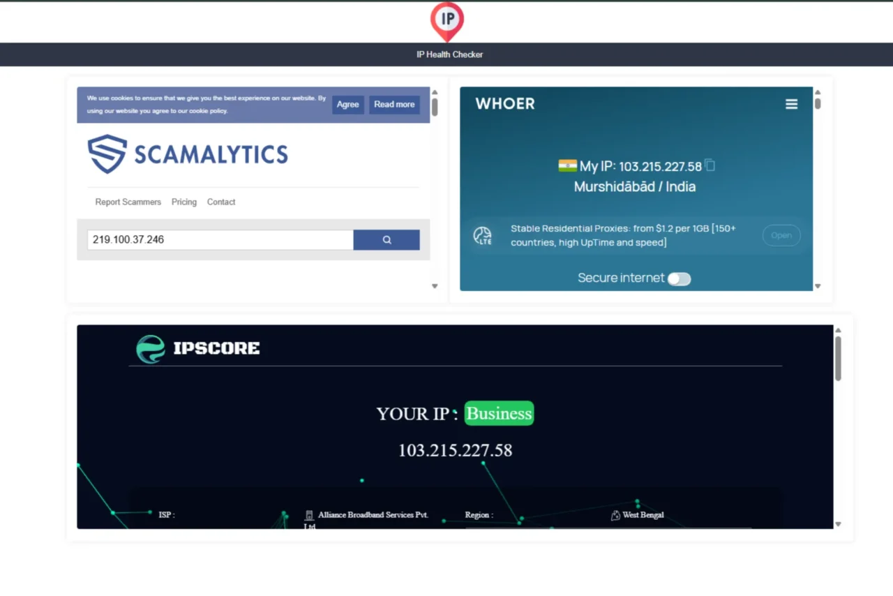 IP health checker tool interface for monitoring and analyzing IP reputation
