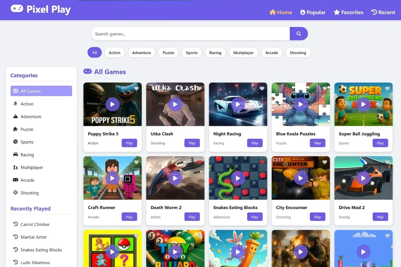 Pixel Play HTML5 script website template for online games and responsive gaming portal pages