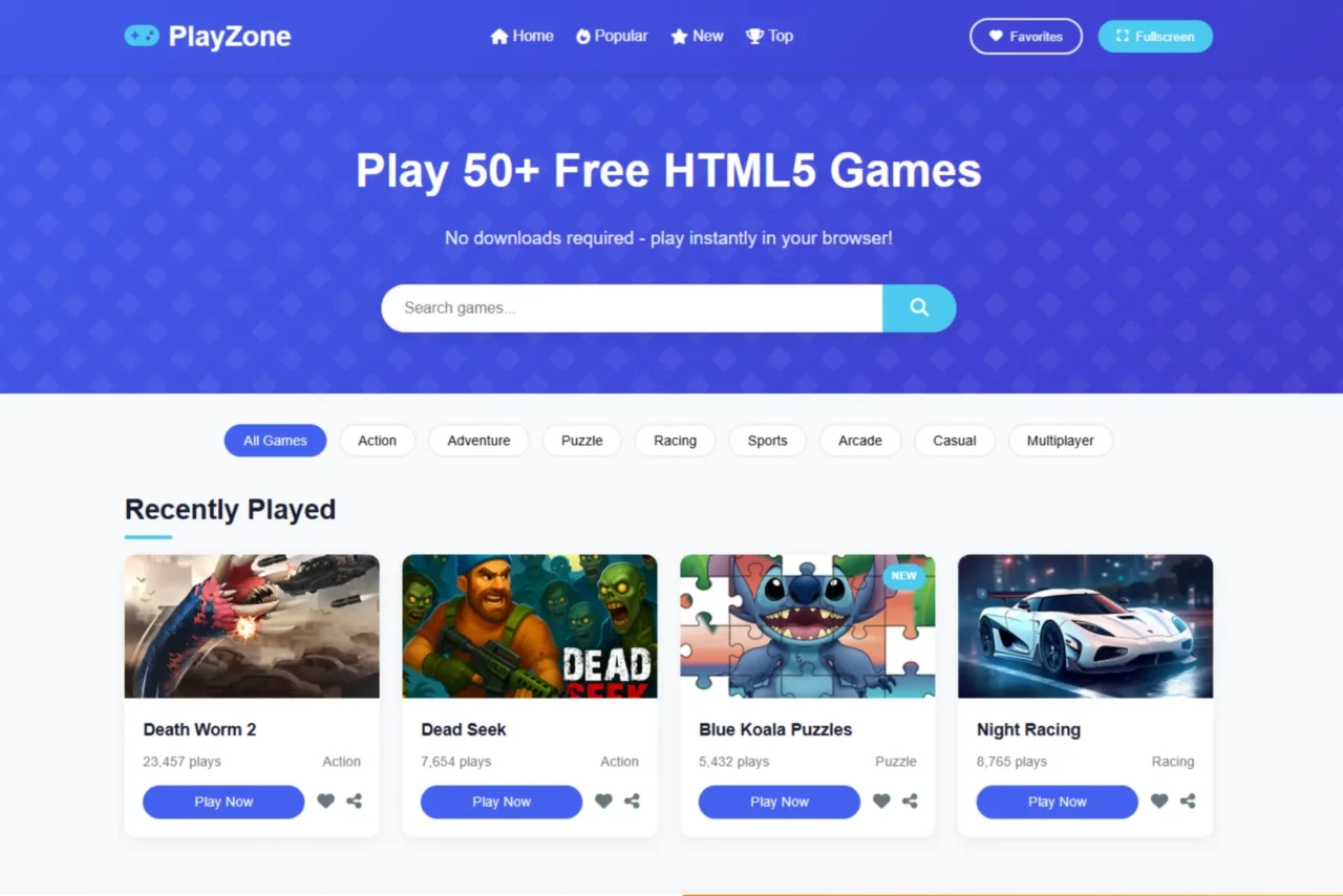 PlayZone HTML5 script website template for online games and responsive gaming portal pages
