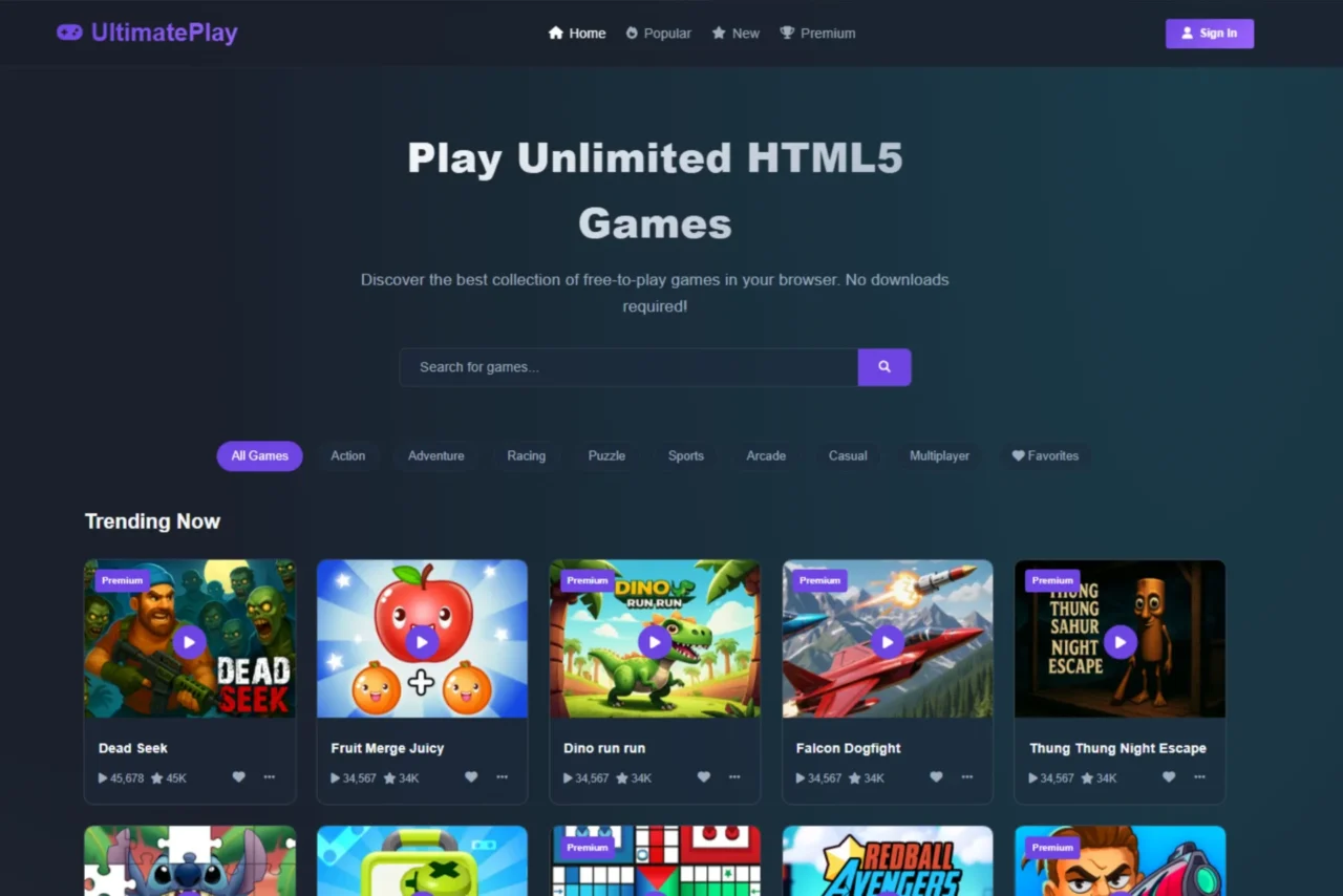UltimatePlay HTML5 script website template for online games and responsive gaming portal pages